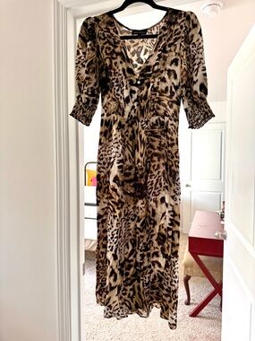 Banana Republic Animal Print Midi Dress in Brown and Black